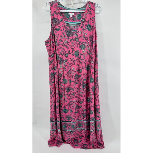 J. Jill Maxi Dress Floral Pink Sleeveless Bohemian Casual Sundress Women's - Picture 1 of 5